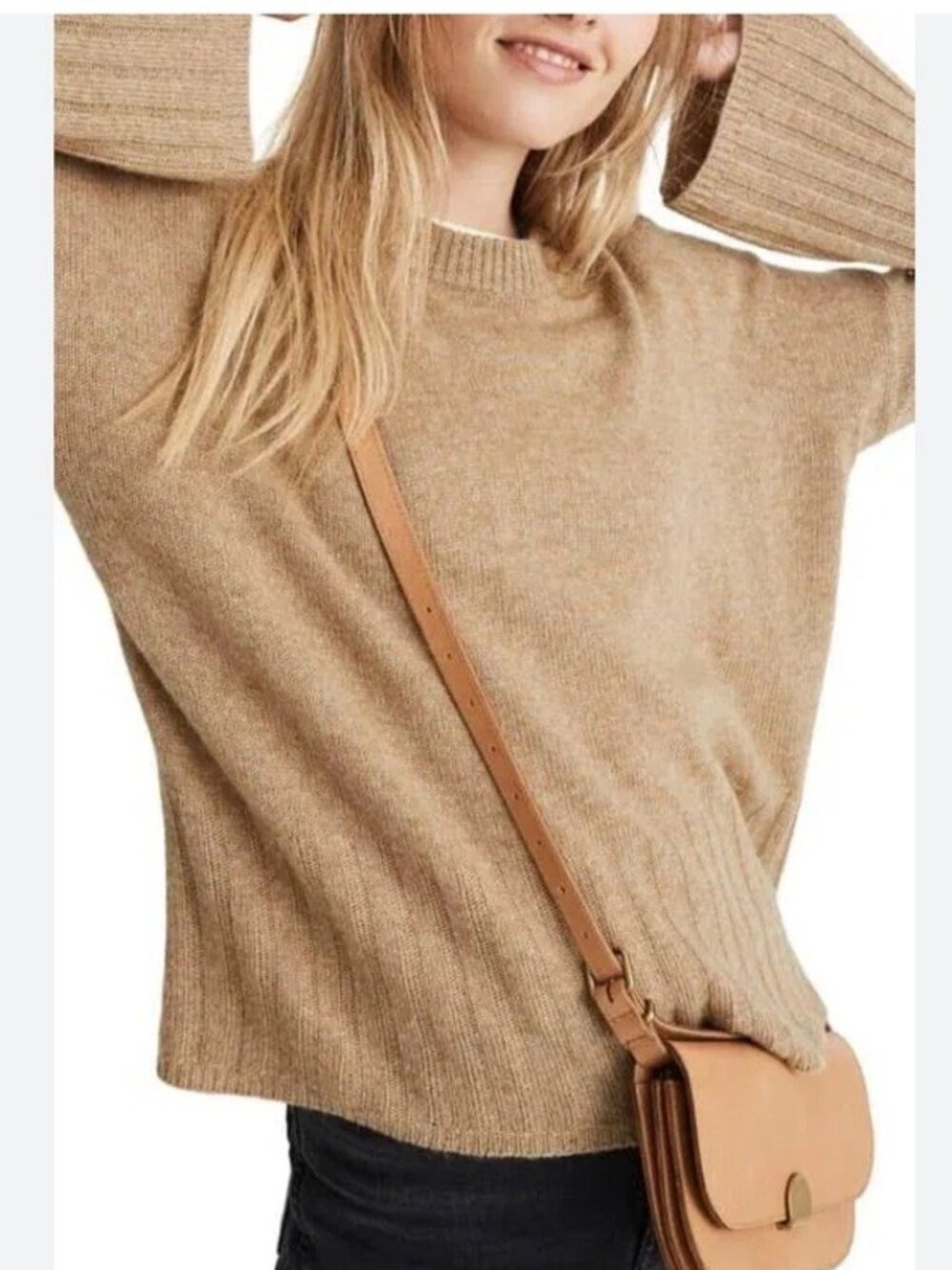 Madewell Women's Size M Ayres Tan Wide Sleeve Sweater Viscose Wool Alpaca